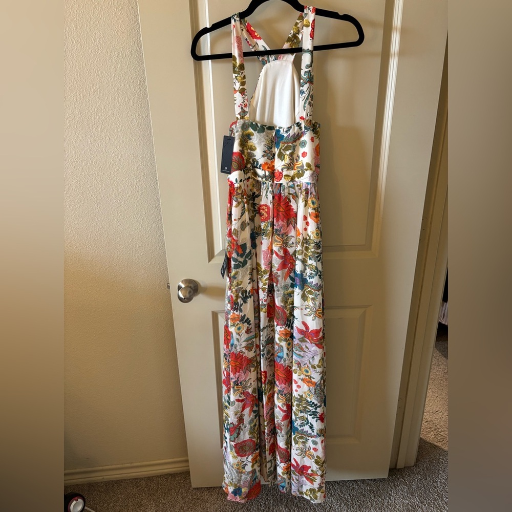Lulu's White Floral Maxi Dress with Red & Green Accents - Picture 4 of 8